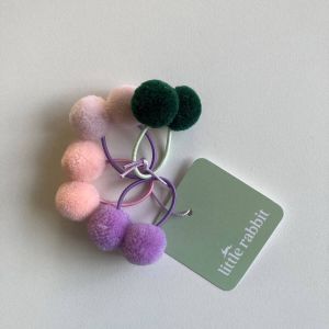 Little Rabbit Gekleurde haarelastiekjes elastiekje meisje pompom bolletjes roze paars groen peuter pom 4 stuks