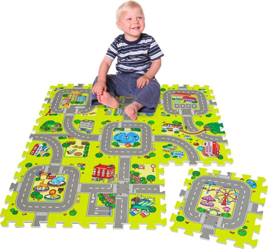 LittleTom 9 Stuks Speelmat Straten 30x30 Speelmat Auto Weg Auto Speelkleed Kinderen