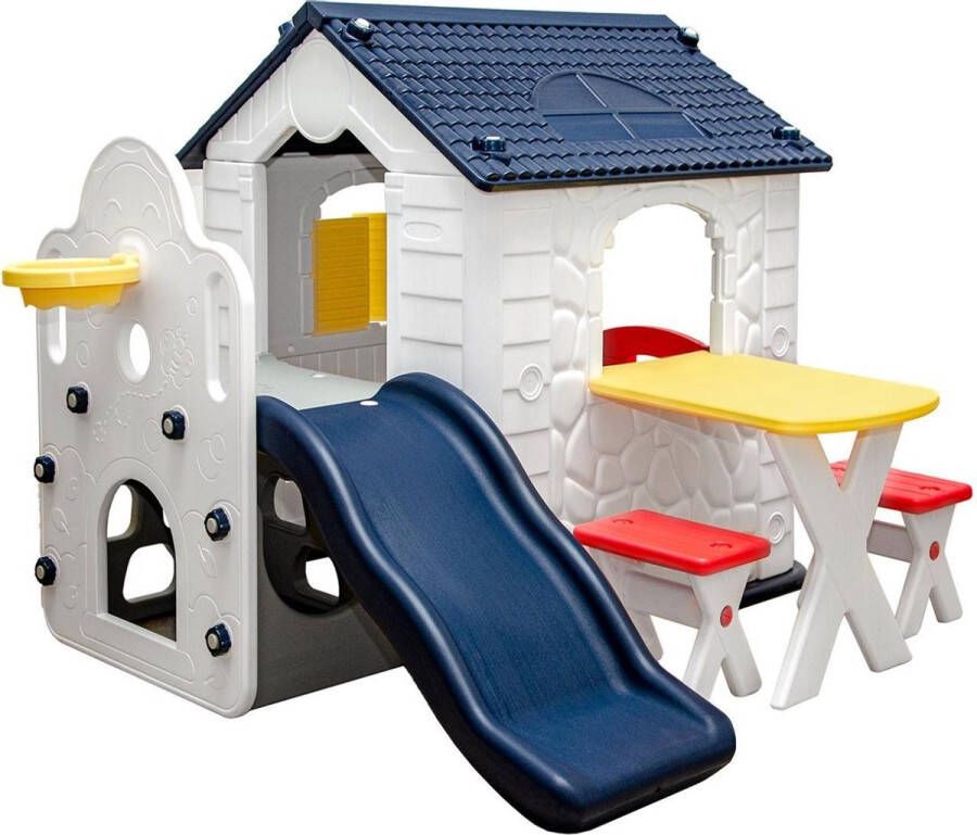 LittleTom Kinderspeelhuisje met Glijbaan Tuin Kinderhuisje vanaf 1 overdekt Kinder Speelhuisje plastic