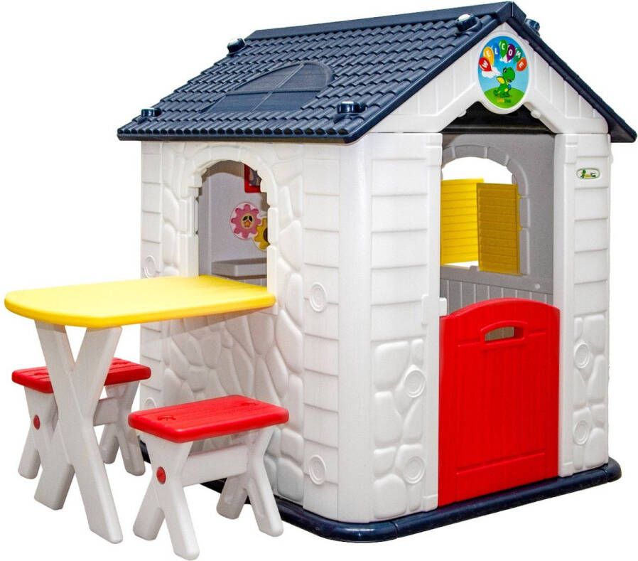 LittleTom Kinderspeelhuisje vanaf 1 Tuin Kinderhuisje met Tafel overdekt Kinder Speelhuisje plastic