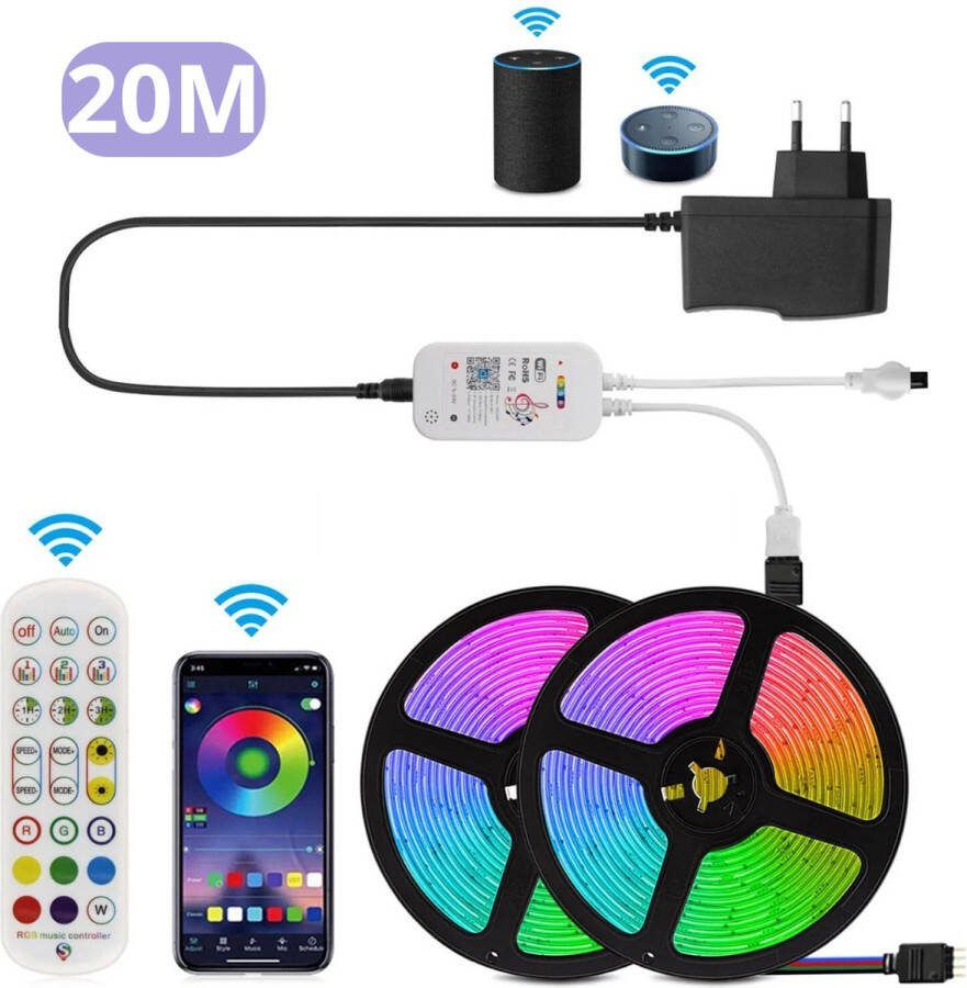 Livano LED Strip 20 Meter RGB Voice Control Slaapkamer Kleurverandering Decoratie Wi-Fi Smart