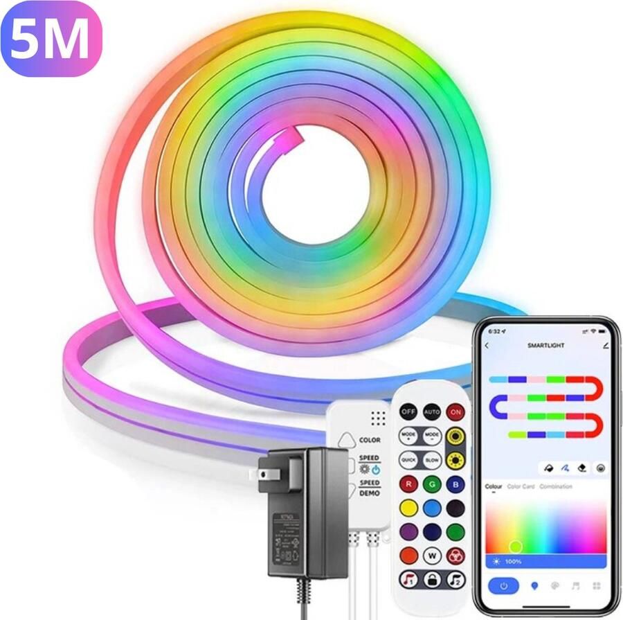 Livano LED Strip 5 Meter RGB Muziek Sync Strip Tape 84 Leds Siliconen Neon LED