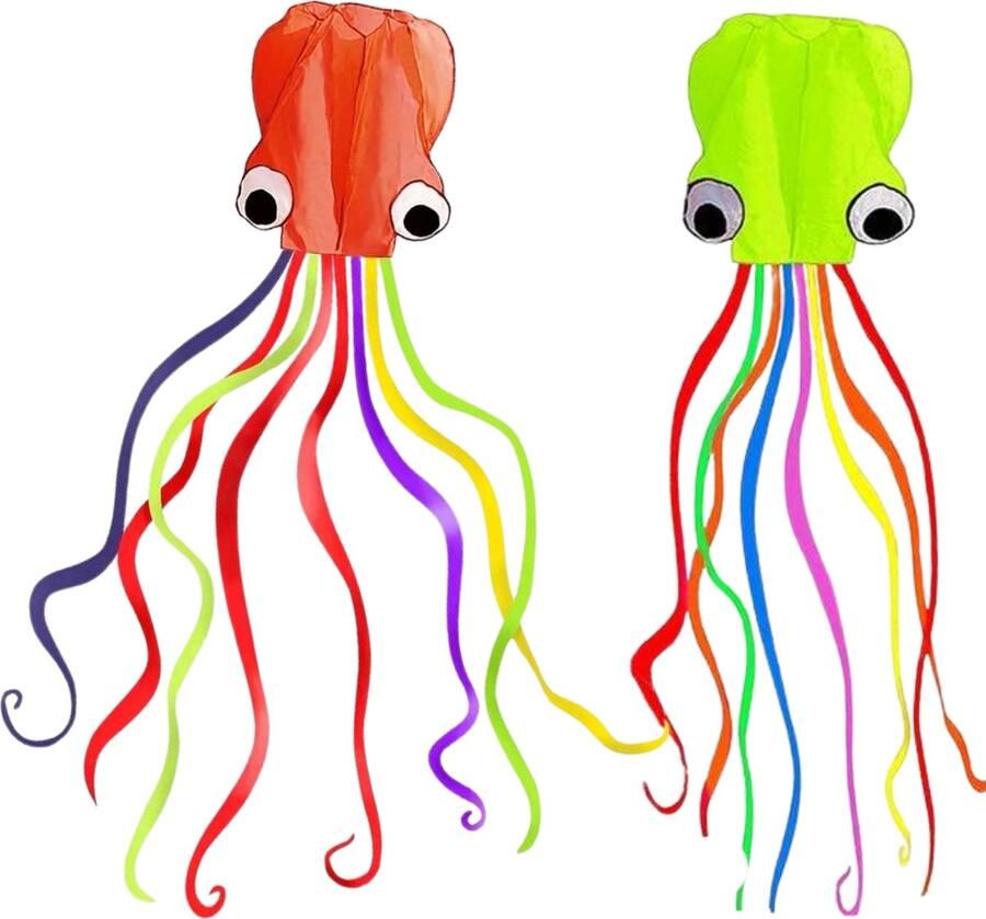 Livano Vlieger Voor Strand Kite Vliegers Kindervlieger Octopus 4 meter Oranje en Groen