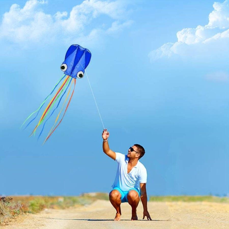 Livano Vlieger Voor Strand Kite Vliegers Kindervlieger Octopus 5 meter Oranje en Blauw