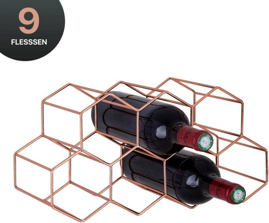 Live Deals Wijnrek Hexagon 9 Flessen | Flessenrek | Wijn Accessoires | Wijnkast | Wijnrek Metaal | Wijnrekken | Wijnfleshouder | Wijnhouder | Rosé Goud