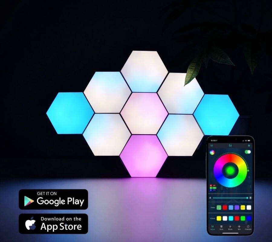 LivelyLights Hexagon LED Panelen met App Verlichting met Muziek Sensor Gaming Accesoires Wandlamp Binnen 10 Stuks