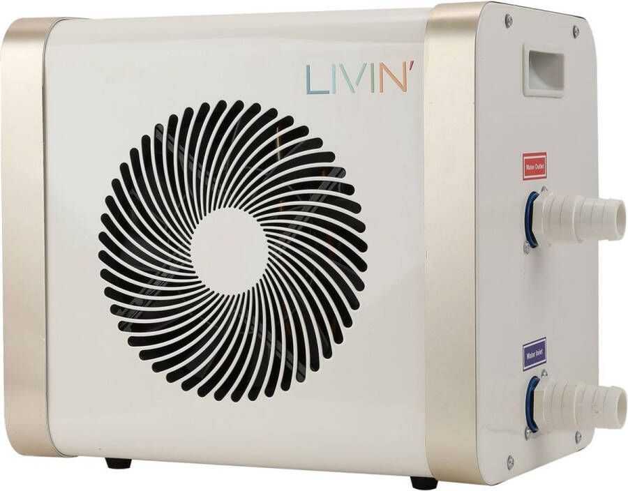 Livin' Zwembad Warmtepomp 5KW Zwembad verwarming Pool Heater Warmtepomp Zwembad Heater Vermogen van 5KW Licht Gewicht Plug & Play Makkelijk te installeren Inclusief Koppelstukken Geschikt voor Bestway en Intex Wit