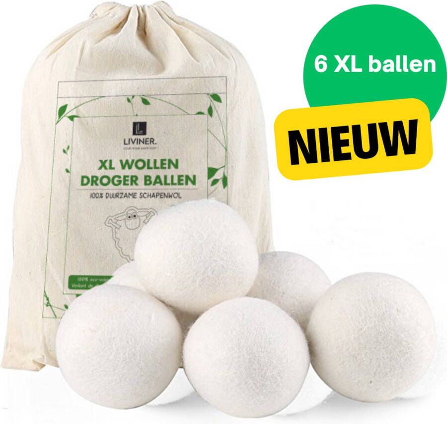 Liviner Droger Ballen Wol Wasdroger Herbruikbare Wollen Droger Ballen Droogballen Voor Snellere Droogtijd- Set 6 Stuks Wasbollen Voor Wasdroger Liviner