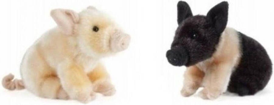 Living nature Set van 2x pluche varkens biggen knuffels 20 cm speelgoed- varken boerderijdieren knuffels Speelgoed