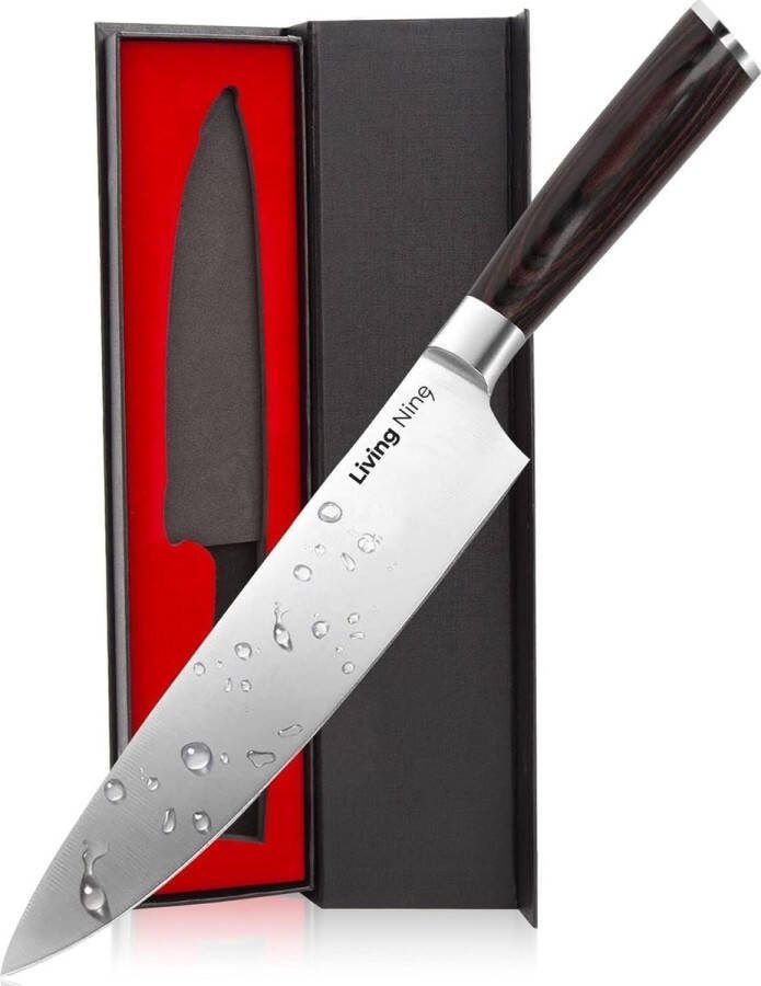 Living Nine Japans Koksmes 20cm Keukenmes Keukengerei Japans Keuken Mes Vleesmes Chroom Pakka houten handvat Scherp