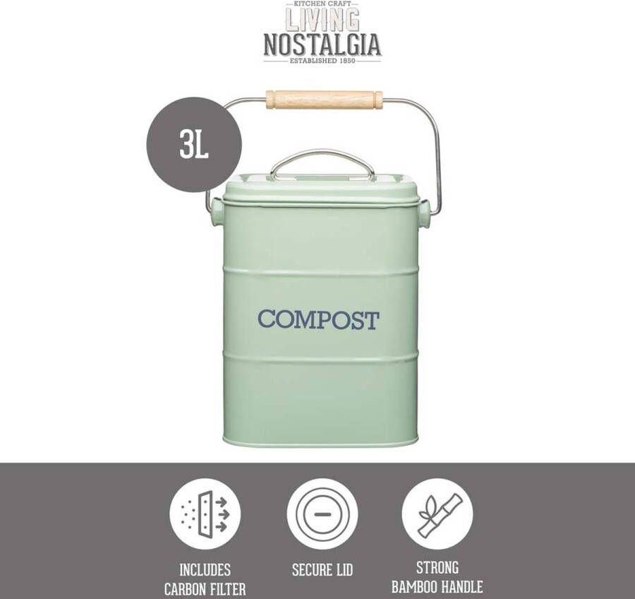 KitchenCraft Compostbak Saliegroen Staal Duurzaam Praktisch Compostemmer Living Nostalgia