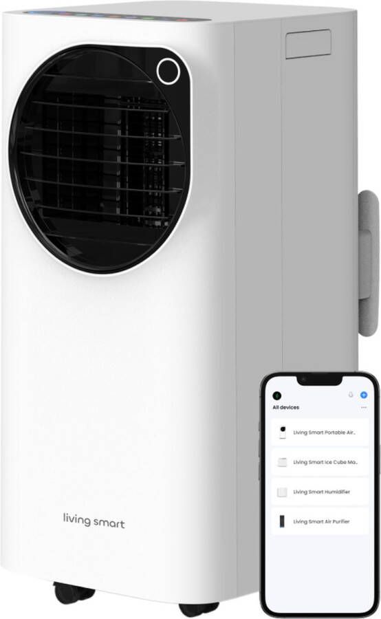 Living Smart Slimme mobiele Airco met Wifi 12000 BTU Airconditioning Ventilator Modus Geschikt voor Ontvochtiging op Wieltjes Ventilator Modus met Display