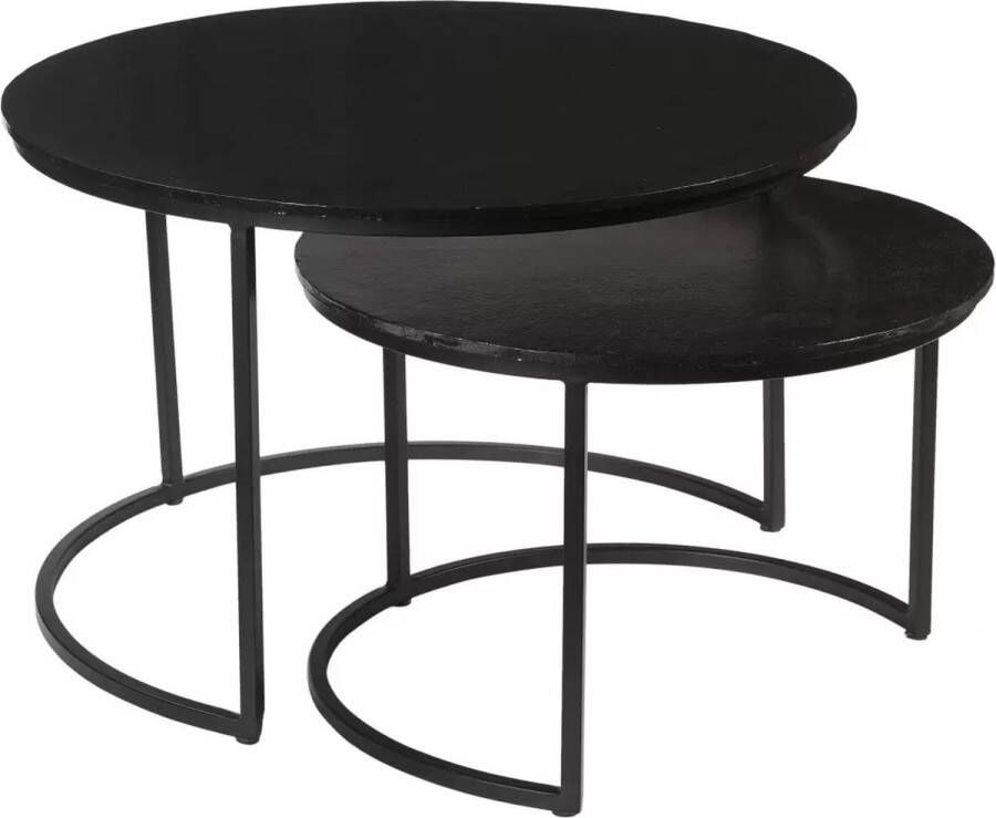 Livingfurn Salontafel Jamie Mangohout Set van 2 stuks Zwart Rond