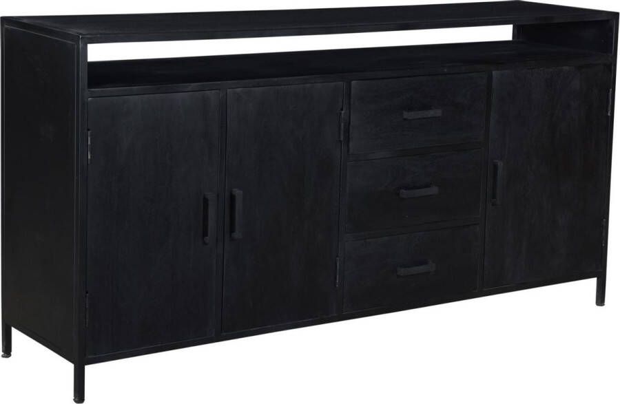 Livingfurn Dressoir Kala 180cm met open vak Mangohout zwart