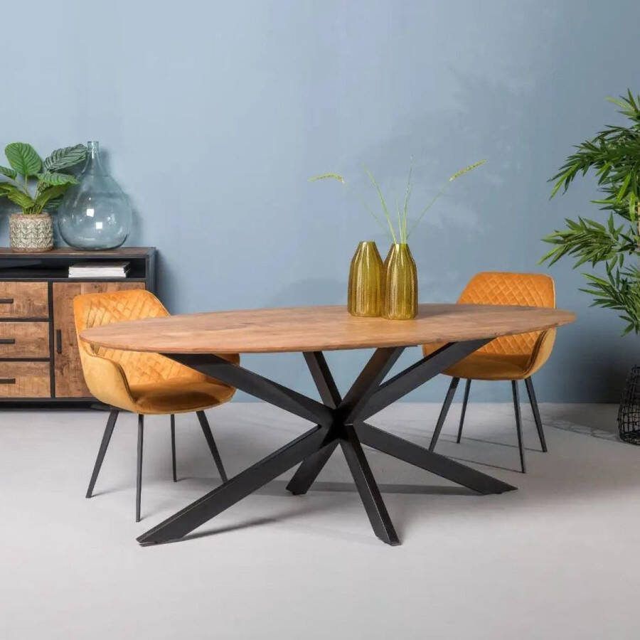 Livingfurn Ovale Eettafel Oslo Acaciahout en staal Naturel 210 x 100cm Ovaal