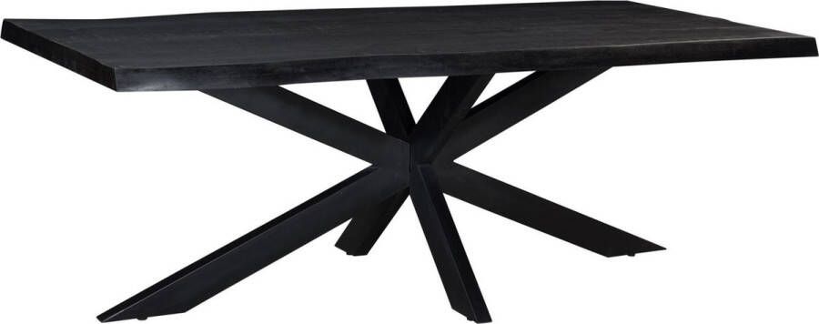 Livingfurn Boomstam Eettafel Kala Tree Top Spider Mangohout en staal 220 x 100cm Zwart