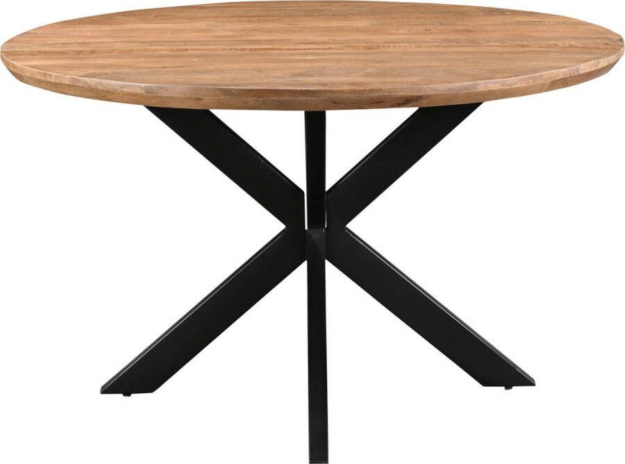 Livingfurn Eetkamertafel Jesper Round 130cm Mangohout Gecoat Staal