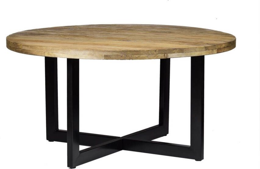 Livingfurn Eetkamertafel Rond X-Poten MangoHout 140 cm Bruin