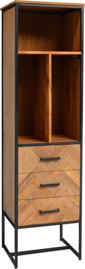 Livingfurn Opbergkast Accent Visgraat Teak en staal 200 x 55cm Hout
