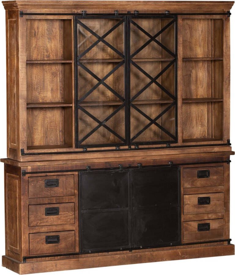 Livingfurn Vitrinekast Tamar Mangohout en staal 220 x 200cm