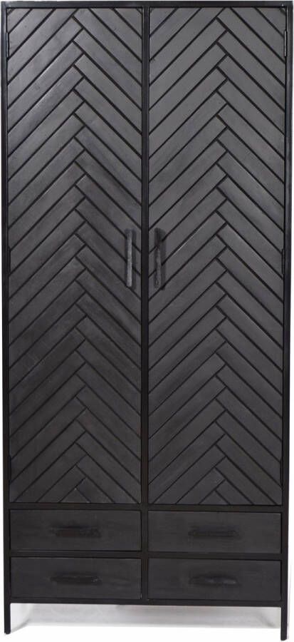 Livingfurn Kabinetkast York 2 lade 90cm Mangohout Gecoat Staal
