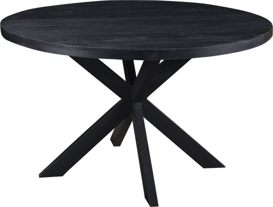 Livingfurn Ronde Zwarte Eetkamertafel Kala Spider Tafelpoten van Mango Hout en Gecoat Staal 130 cm