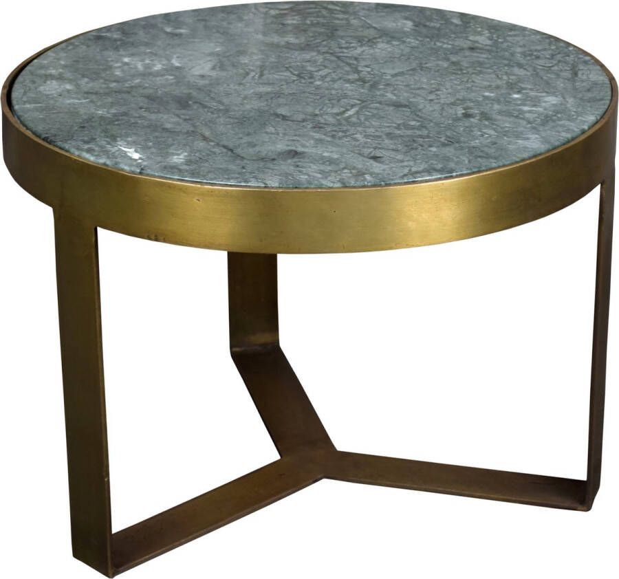 Livingfurn Bijzettafel | Glennis Marble Green Gold | rond | 50 cm | marmer met staal