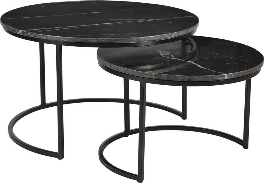 Livingfurn Salontafel Jamie Marmer Set van 2 stuks Zwart Rond