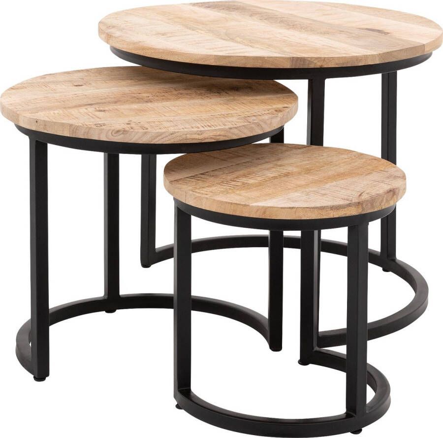 Livingfurn Salontafel Carmen Mangohout en staal Set van 3 stuks Rond