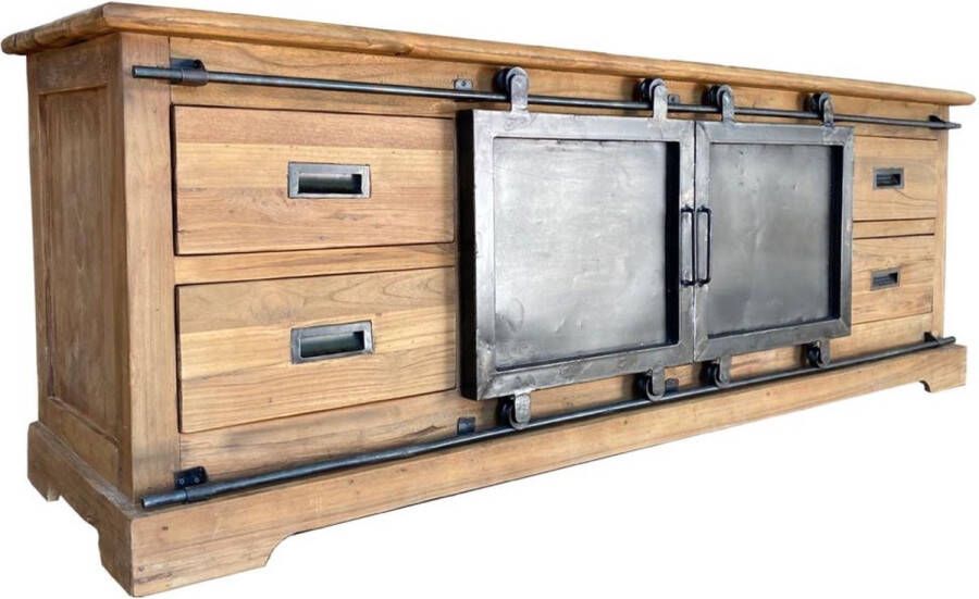 Livingfurn TV Meubel Porto 180 cm Teakhout | Gecoat Staal
