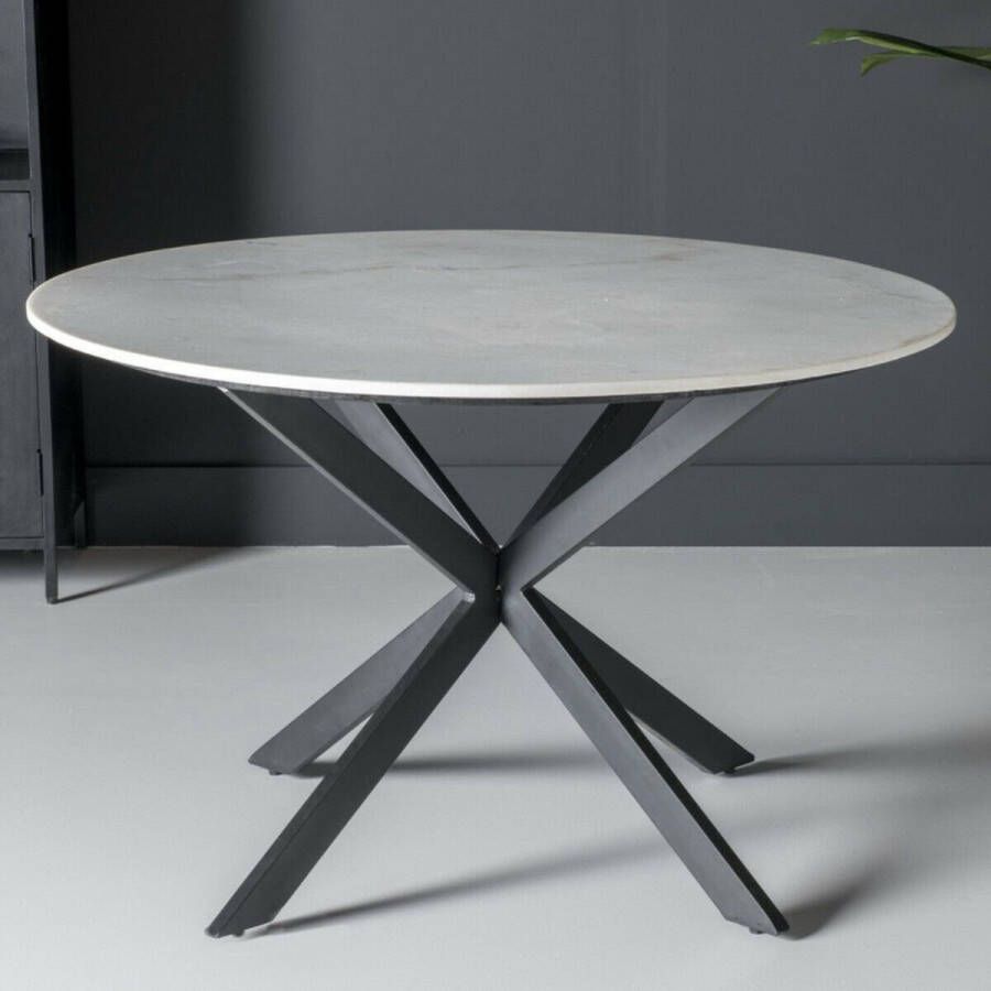 Livingfurn Witte Eetkamertafel Jacky Marmer Poot Marmer 130 cm