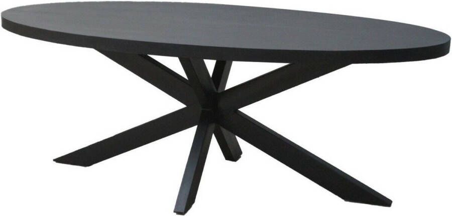 Livingfurn Ovale Eettafel Kala Spider Mangohout en staal 210 x 100cm zwart Ovaal