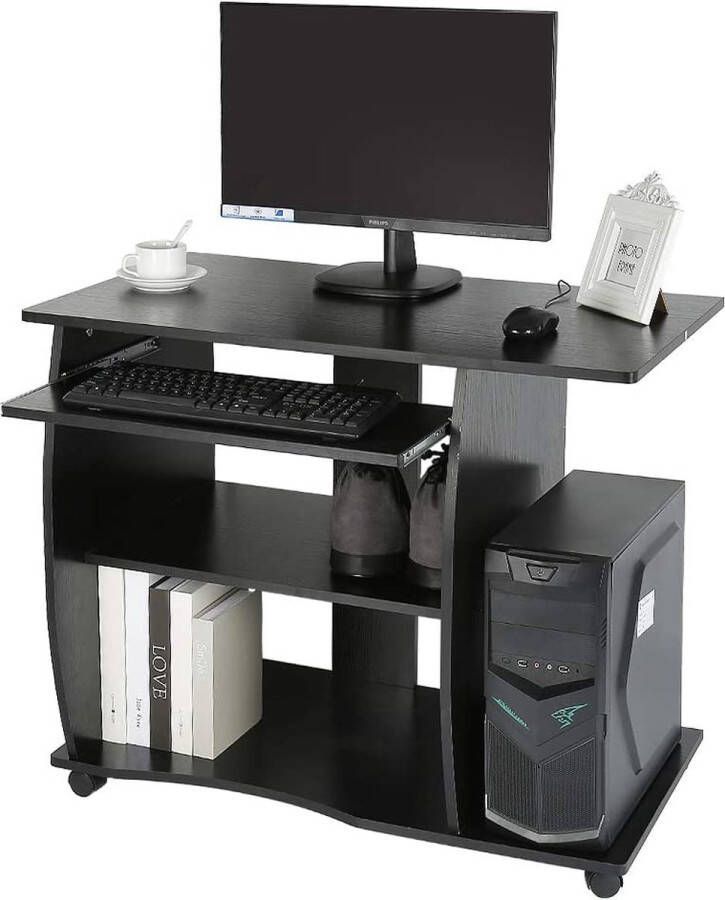 Livingsigns Computerbureau met 4 Wielen Toetsenbordslede en Desktopvak Laptoptafel Bureau MDF 90 * 50 * 75 cm (zwart)