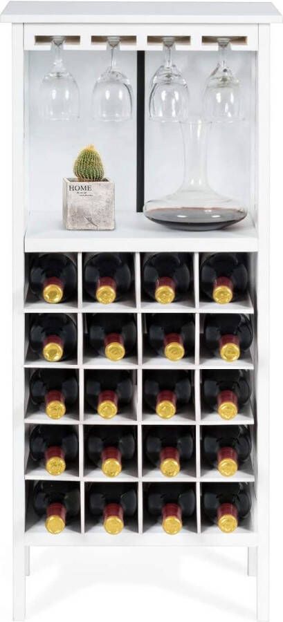 Livingsigns Wijnkast voor 20 flessen wijnrek hout flessenrek met glazen hanger wijnstandaard glazenrek voor keuken bar flessenstandaard 42 x 24 5 x 96 cm (wit