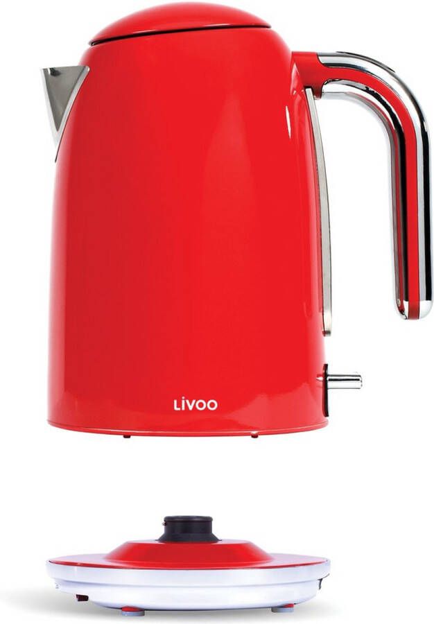 Livoo Retro waterkoker 1.7L 2200W 360 graden draaibaar draadloos Rood