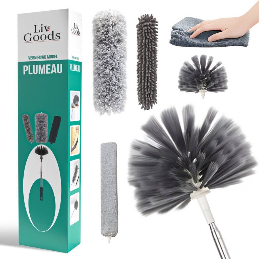 Livv Goods Telescopische Plumeau set met Telescoopsteel 60 tot 250 cm Uitschuifbaar Ragebol Duster Stof 5-Delige Schoonmaak Set