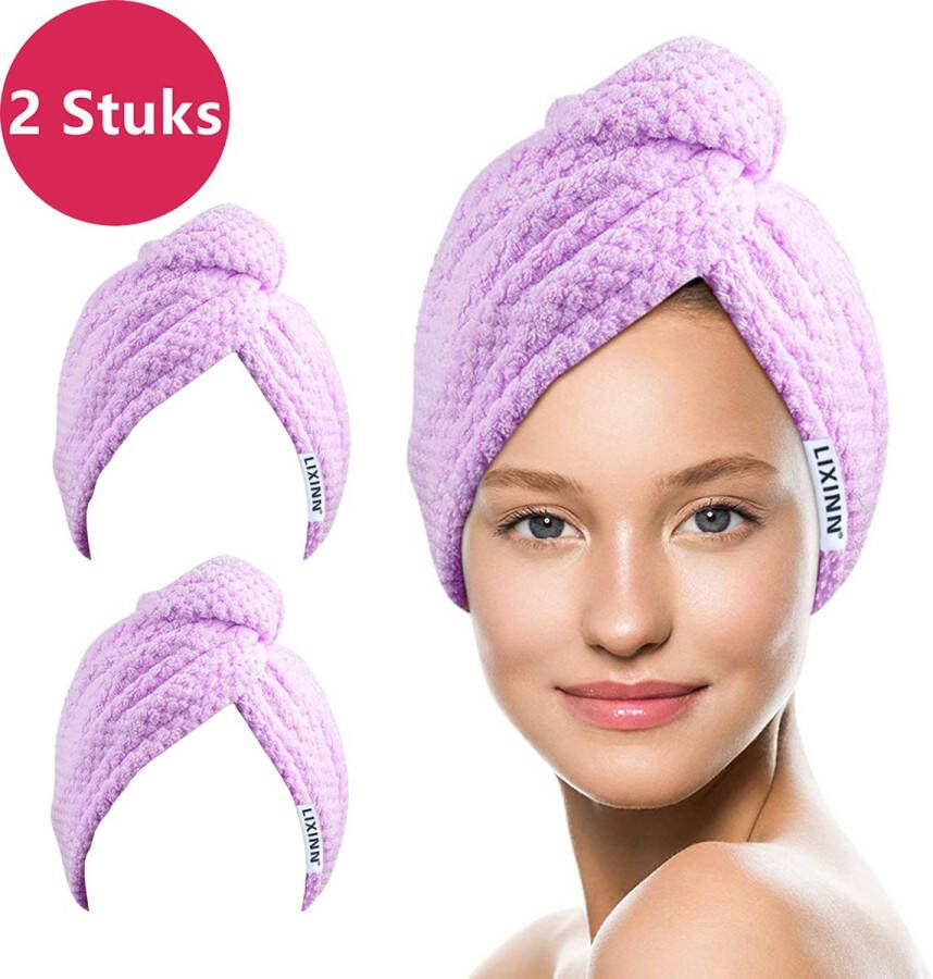 LIXIN 2 Stuks Haarhanddoek Paars Haar Drogen Handdoeken Microfiber Haar Tulband Handdoek Sneldrogend Super Absorberend Zachte stof Haar Cap