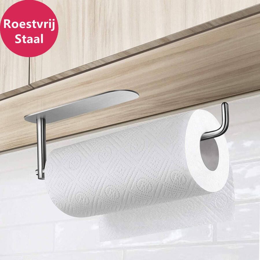 LIXIN Keukenrolhouder Roestvrij staal Keukenpapier houder Keukenaccessoires Keukenpapier Zelfklevend Zonder boren Zilver