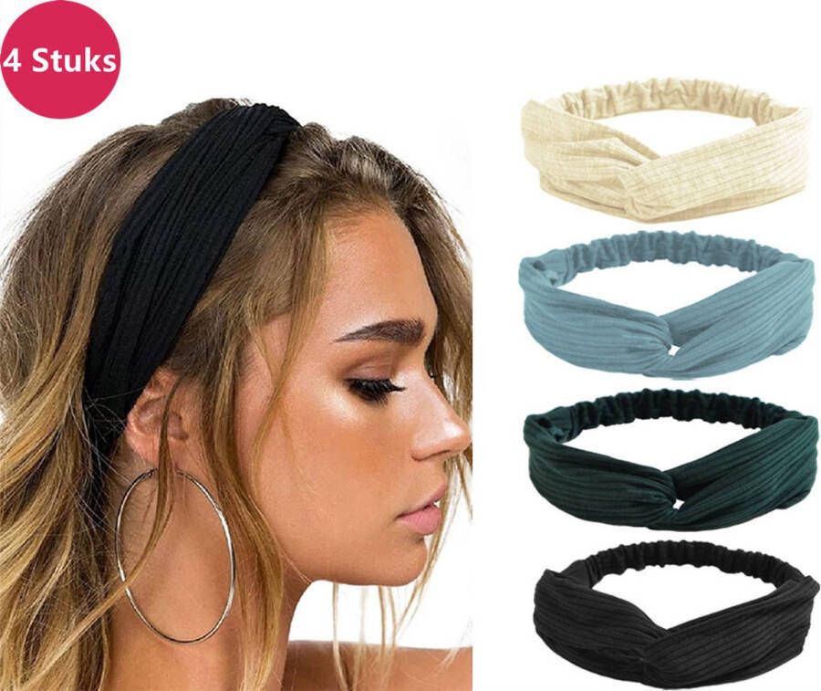 LIXIN Set van 4 stuks Dames haarbanden Kleur 3 Knoop cross knitted haarbanden Dames Haarband volwassenen Elastisch Vrouwen Meisjes Yoga Haaraccessoires