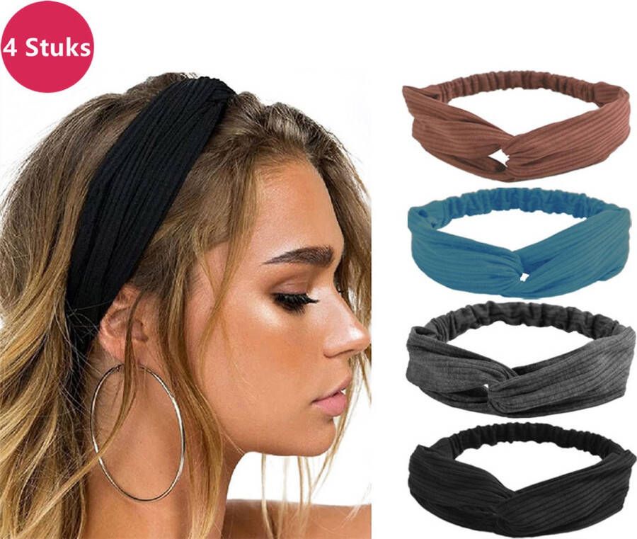 LIXIN Set van 4 stuks Dames haarbanden Kleur 4 Knoop cross knitted haarbanden Dames Haarband volwassenen Elastisch Vrouwen Meisjes Yoga Haaraccessoires