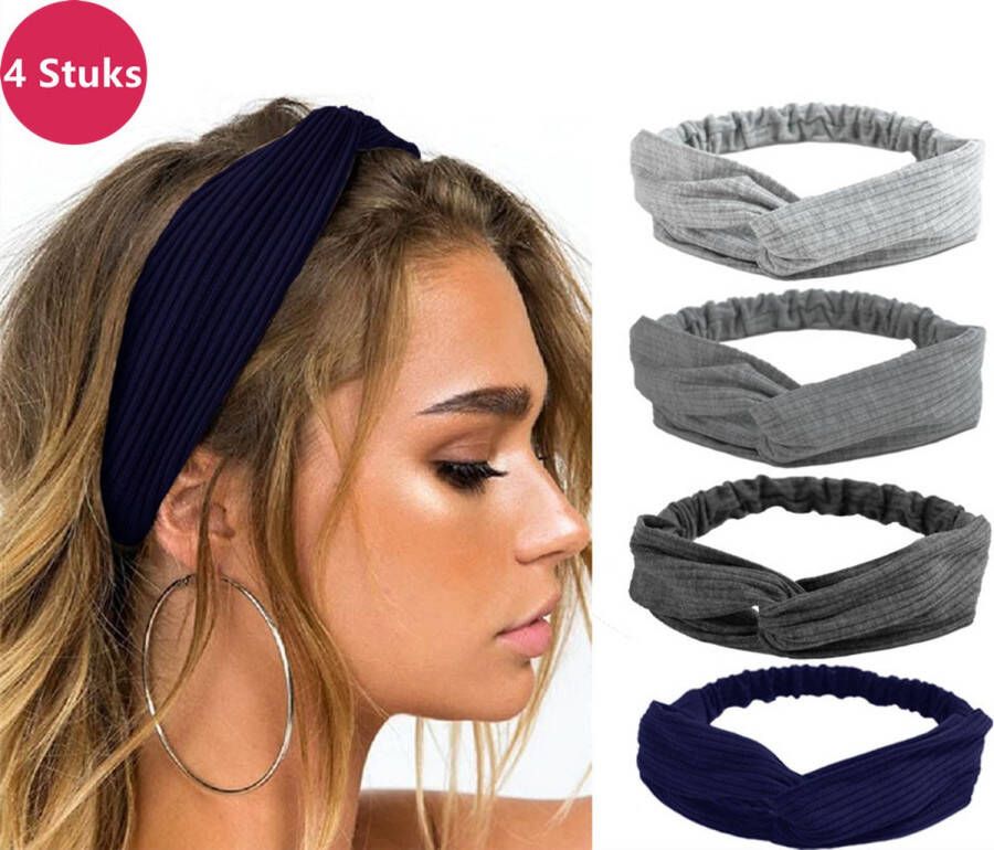 LIXIN Set van 4 stuks Dames haarbanden Kleur 5 Knoop cross knitted haarbanden Dames Haarband volwassenen Elastisch Vrouwen Meisjes Yoga Haaraccessoires