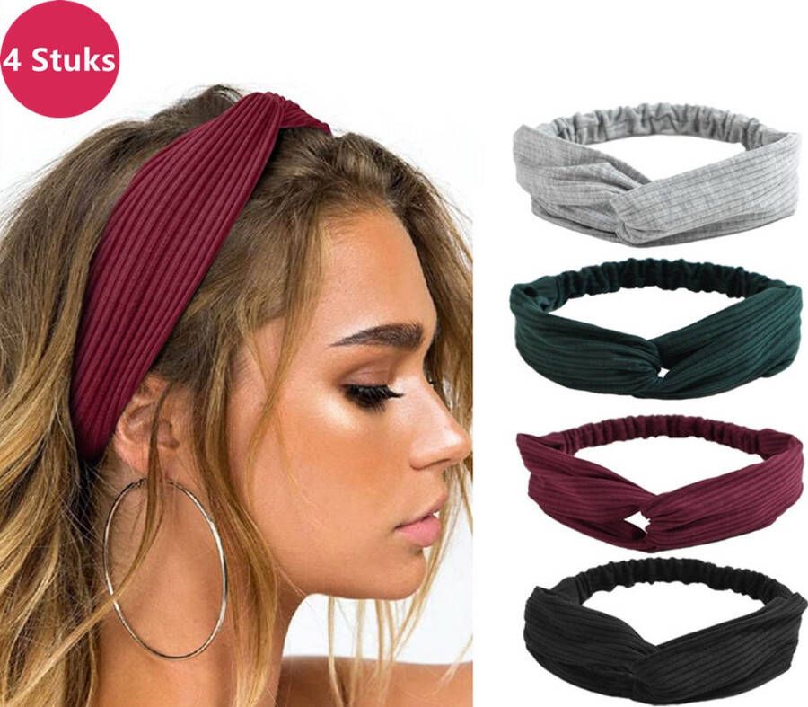 LIXIN Set van 4 stuks Dames haarbanden Kleur 6 Knoop cross knitted haarbanden Dames Haarband volwassenen Elastisch Vrouwen Meisjes Yoga Haaraccessoires