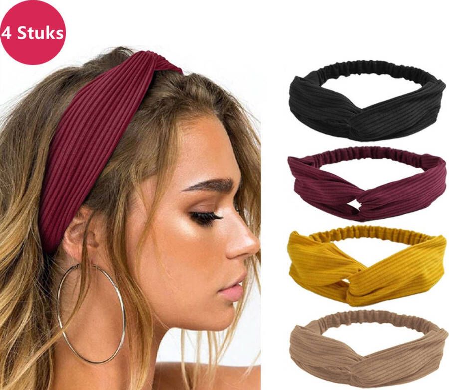 LIXIN Set van 4 stuks Dames haarbanden Kleur 8 Knoop cross knitted haarbanden Dames Haarband volwassenen Elastisch Vrouwen Meisjes Yoga Haaraccessoires