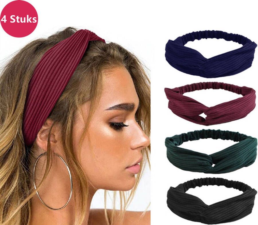 LIXIN Set van 4 stuks Dames haarbanden Kleur 9 Knoop cross knitted haarbanden Dames Haarband volwassenen Elastisch Vrouwen Meisjes Yoga Haaraccessoires