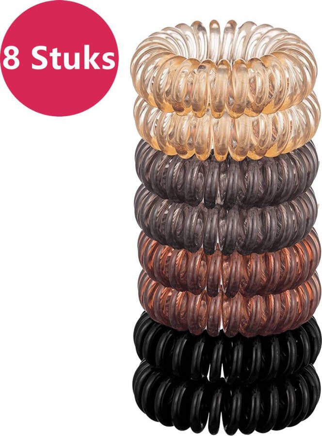 LIXIN Spiraal Haarelastiekjes 8 stuks Zwart Bruin Amber Grijs Telefoonkabel haarelastiek Trendy kleuren Gekleurde haarelastiek Haaraccessoires Meisjes Dames