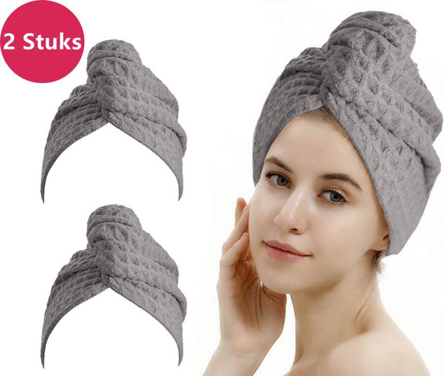 LIXIN Wafel Haarhanddoek 2 Stuks Premium Grey Haar Drogen Handdoeken Microfiber Haar Tulband Handdoek Sneldrogend Premium Fabric Super Absorberend Zachte stof Haar Cap Haaraccessoires