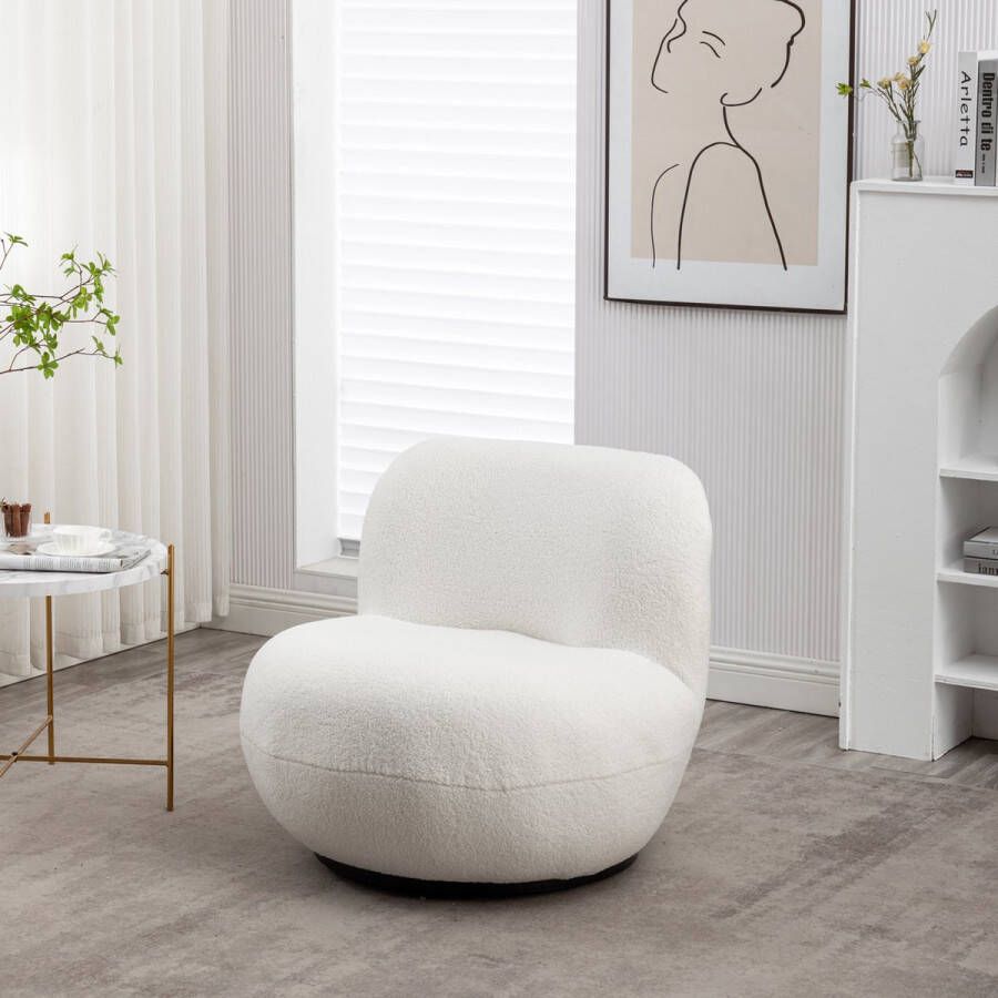 Lizzely Garden & Living Draai fauteuil Teddy wit draaibare fauteuil