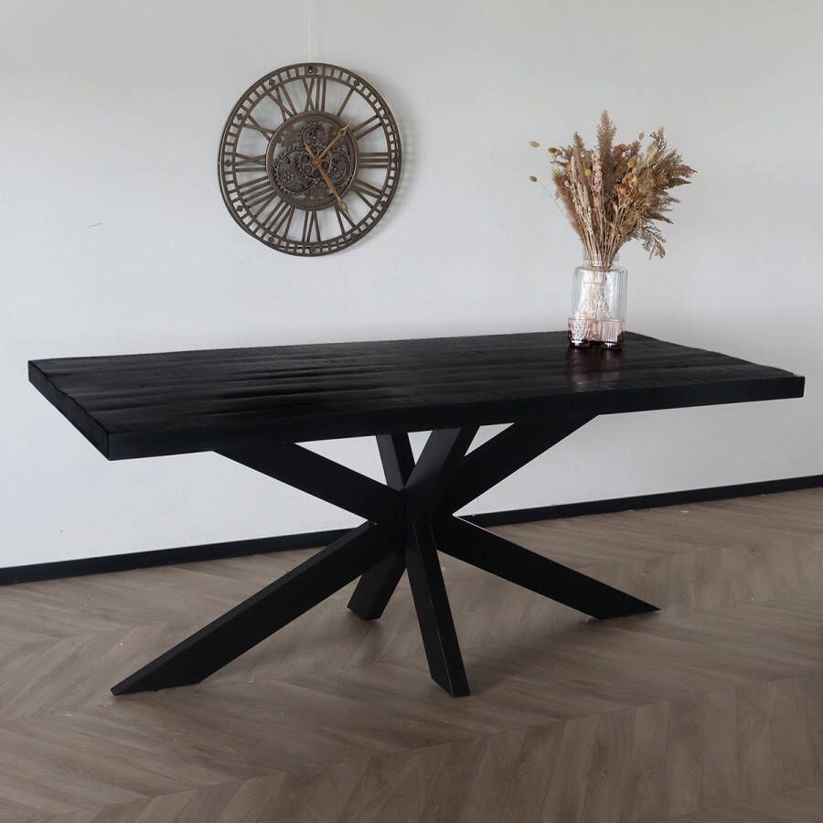 Lizzely Garden & Living Eettafel langwerpig mangohout 180cm zwart John langwerpige tafel duurzaam mango eetkamertafel