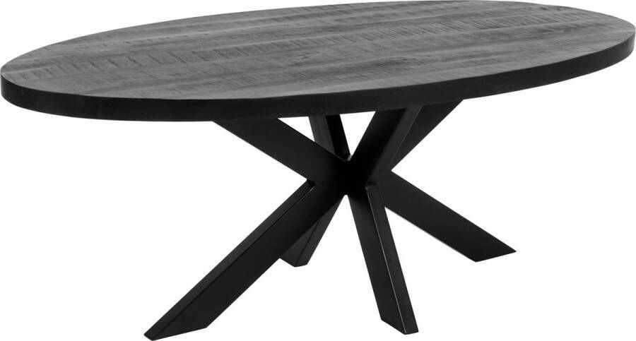 Lizzely Garden & Living Eettafel ovaal mangohout 160cm James zwart ovale industriële tafel duurzaam mango eetkamertafel