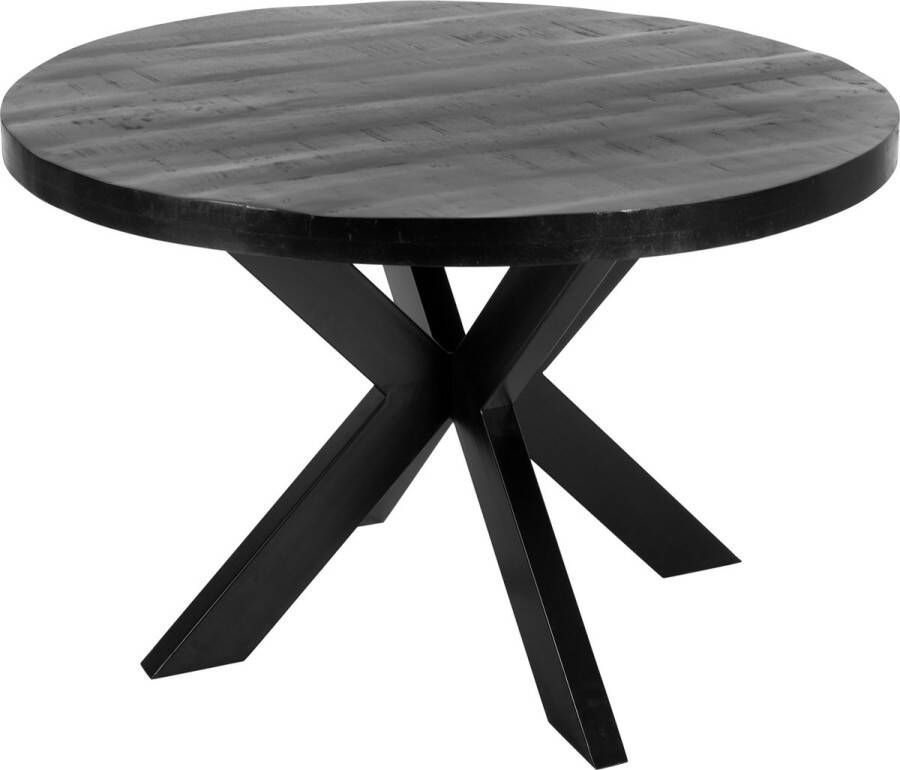 Lizzely Garden & Living Eettafel rond mangohout 130cm Jones zwart ronde industriële tafel duurzaam mango eetkamertafel